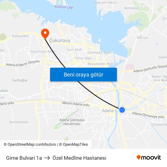 Girne Bulvari 1a to Özel Medline Hastanesi map