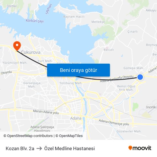 Kozan Blv. 2a to Özel Medline Hastanesi map