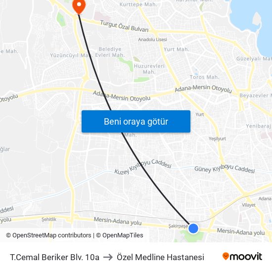 T.Cemal Beriker Blv. 10a to Özel Medline Hastanesi map