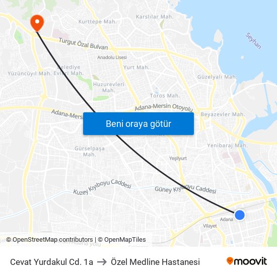 Cevat Yurdakul Cd. 1a to Özel Medline Hastanesi map