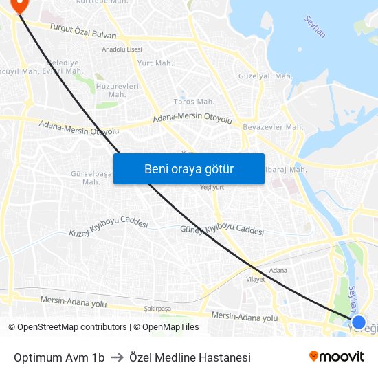 Optimum Avm 1b to Özel Medline Hastanesi map