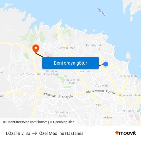 T.Özal Blv. 8a to Özel Medline Hastanesi map