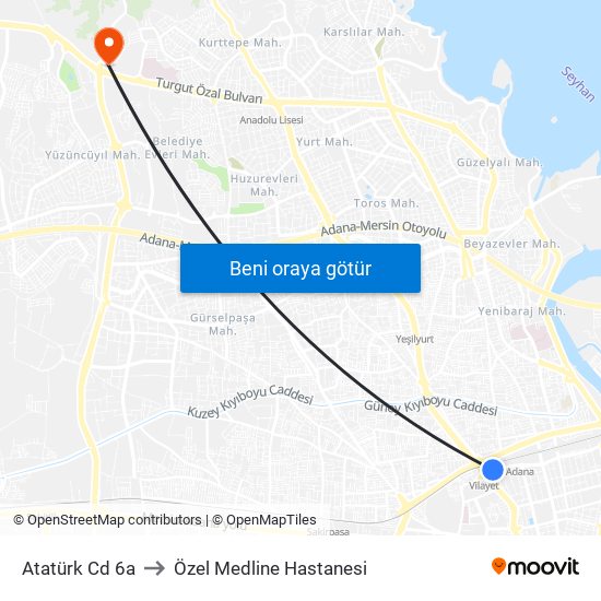 Atatürk Cd 6a to Özel Medline Hastanesi map