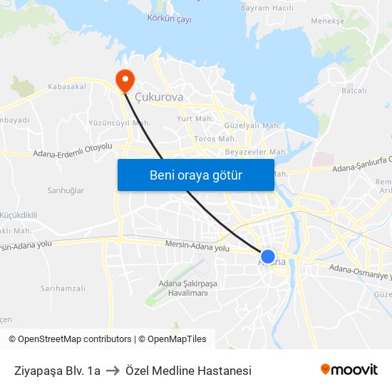 Ziyapaşa Blv. 1a to Özel Medline Hastanesi map
