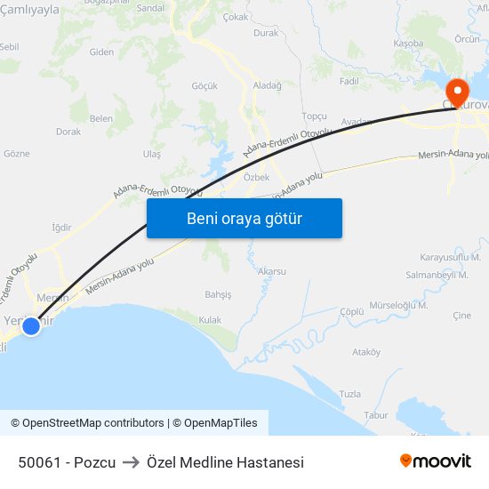 50061 - Pozcu to Özel Medline Hastanesi map