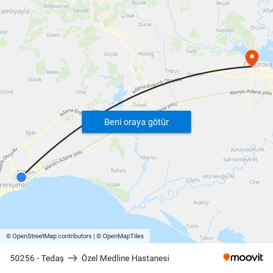 50256 - Tedaş to Özel Medline Hastanesi map