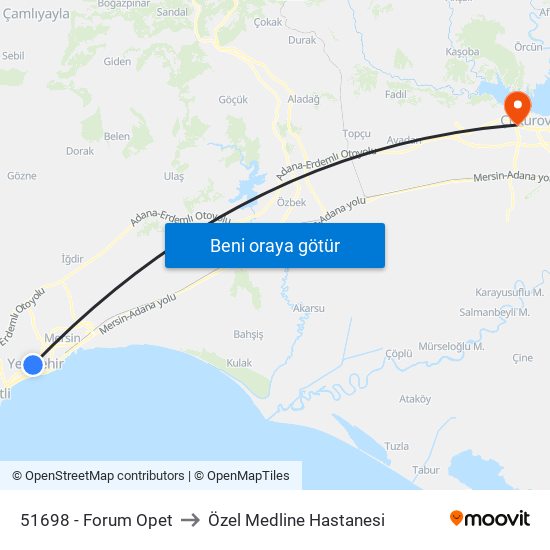 51698 - Forum Opet to Özel Medline Hastanesi map