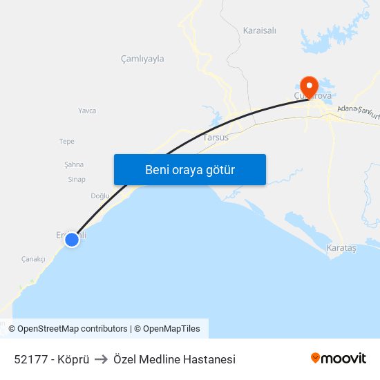 52177 - Köprü to Özel Medline Hastanesi map