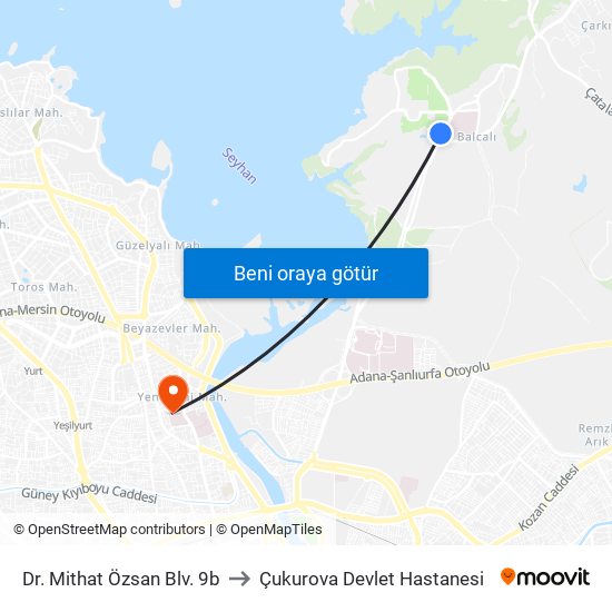 Dr. Mithat Özsan Blv. 9b to Çukurova Devlet Hastanesi map