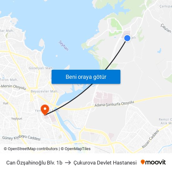 Can Özşahinoğlu Blv. 1b to Çukurova Devlet Hastanesi map