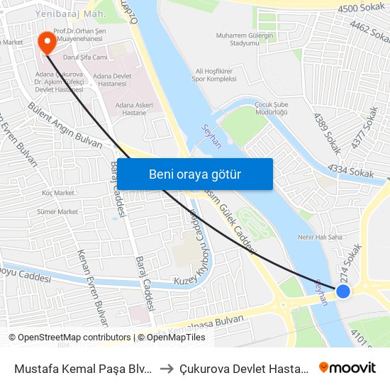 Mustafa Kemal Paşa Blv. 7b to Çukurova Devlet Hastanesi map