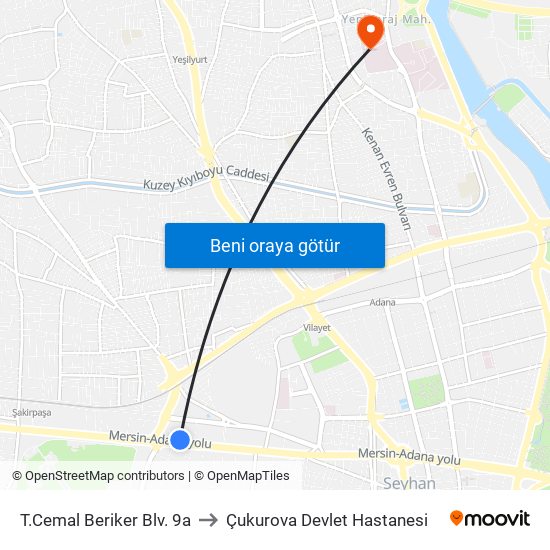 T.Cemal Beriker Blv. 9a to Çukurova Devlet Hastanesi map