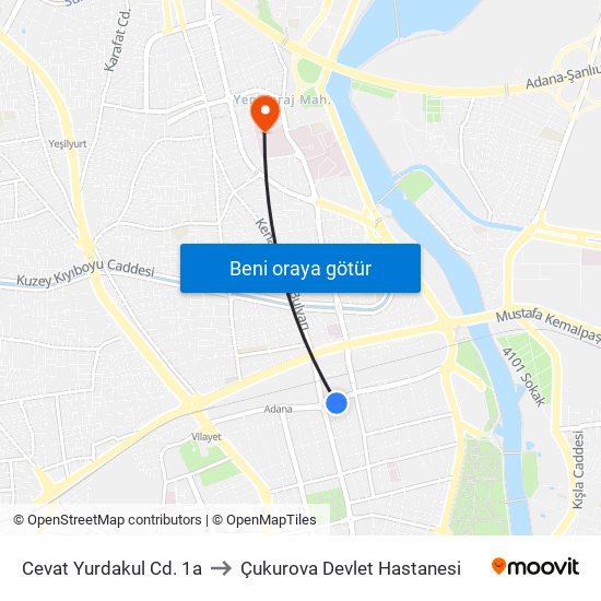Cevat Yurdakul Cd. 1a to Çukurova Devlet Hastanesi map