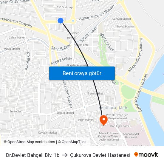 Dr.Devlet Bahçeli Blv. 1b to Çukurova Devlet Hastanesi map