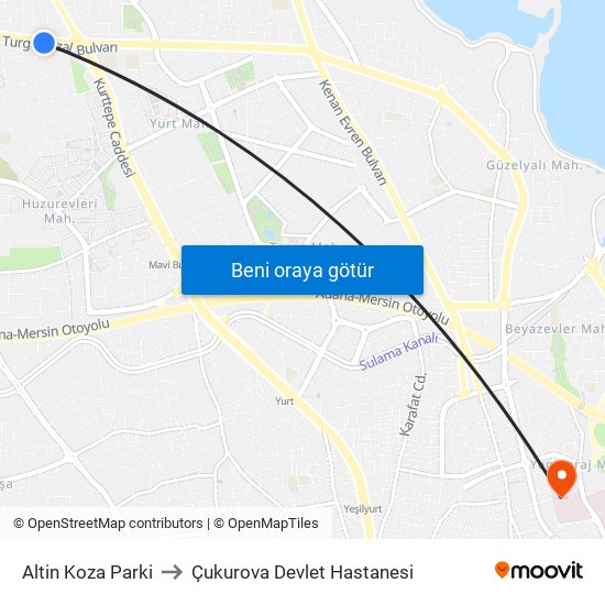 Altin Koza Parki to Çukurova Devlet Hastanesi map