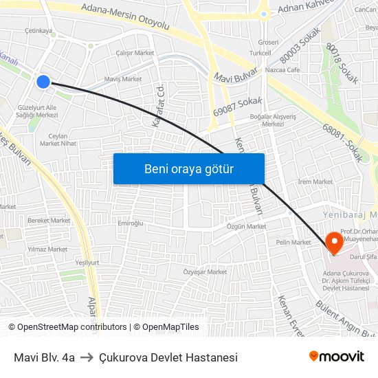 Mavi Blv. 4a to Çukurova Devlet Hastanesi map