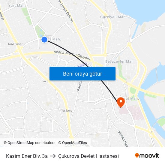 Kasim Ener Blv. 3a to Çukurova Devlet Hastanesi map