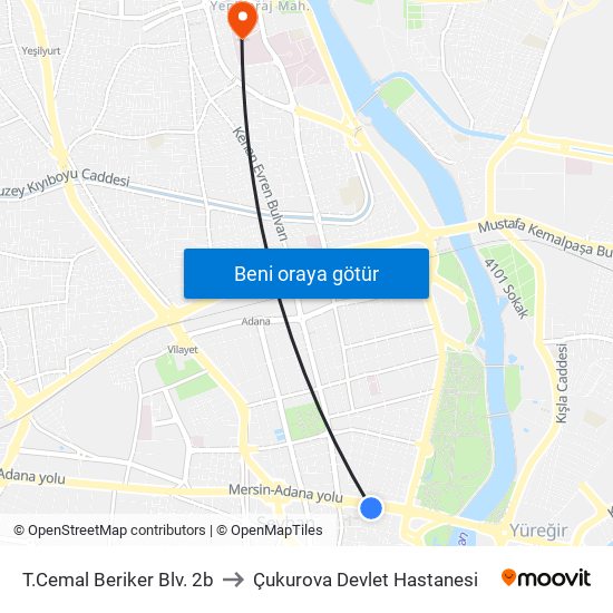 T.Cemal Beriker Blv. 2b to Çukurova Devlet Hastanesi map