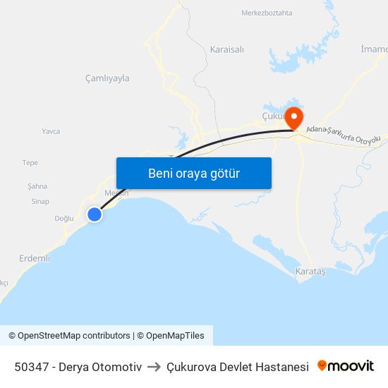 50347 - Derya Otomotiv to Çukurova Devlet Hastanesi map