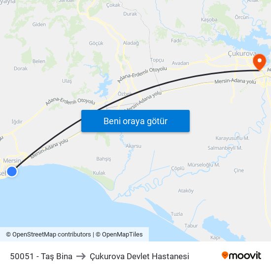 50051 - Taş Bina to Çukurova Devlet Hastanesi map