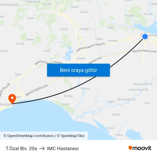 T.Özal Blv. 20a to IMC Hastanesi map