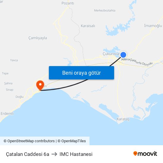 Çatalan Caddesi 6a to IMC Hastanesi map