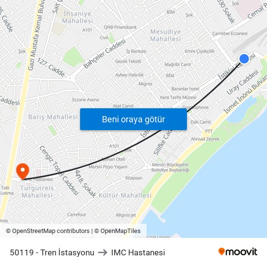 50119 - Tren İstasyonu to IMC Hastanesi map