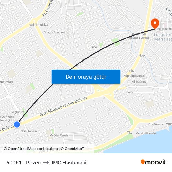 50061 - Pozcu to IMC Hastanesi map