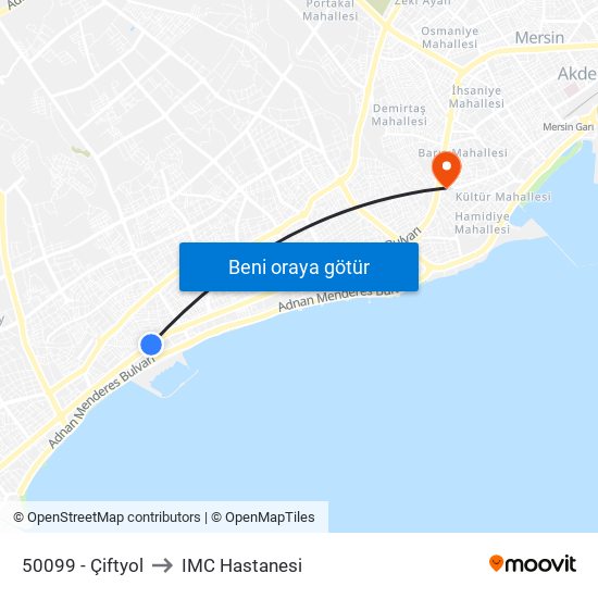 50099 - Çiftyol to IMC Hastanesi map