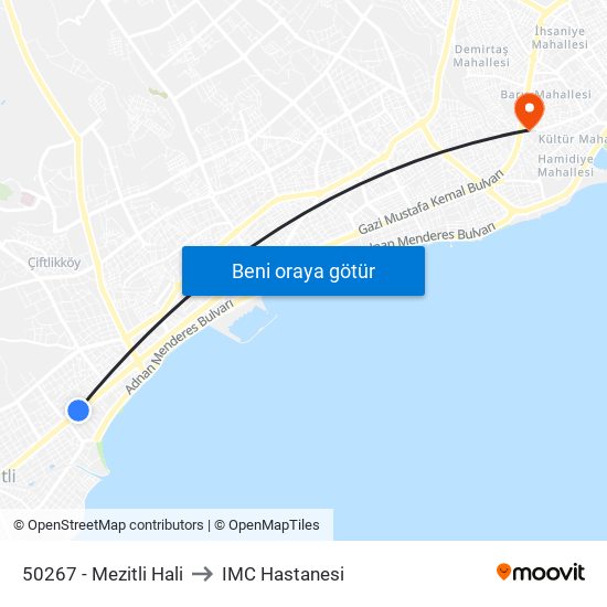50267 - Mezitli Hali to IMC Hastanesi map