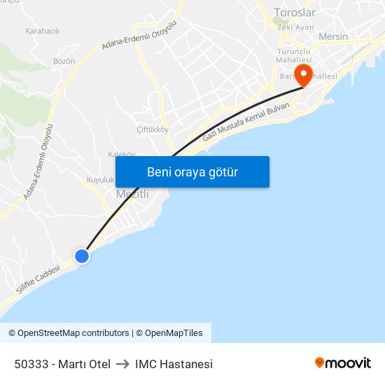 50333 - Martı Otel to IMC Hastanesi map