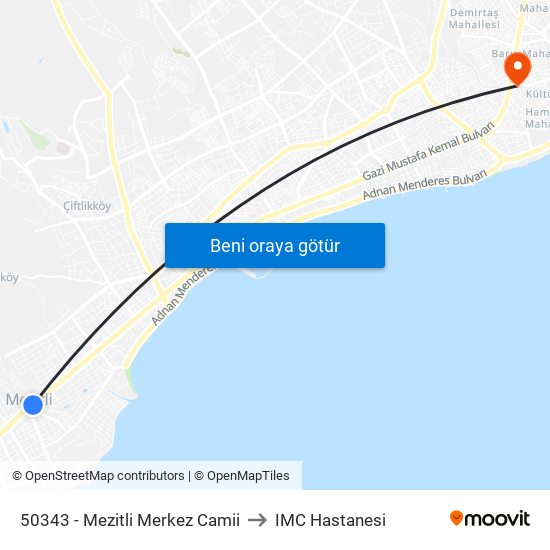 50343 - Mezitli Merkez Camii to IMC Hastanesi map