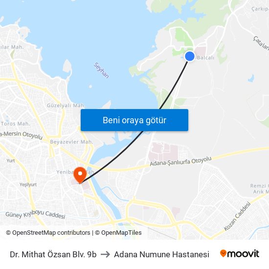 Dr. Mithat Özsan Blv. 9b to Adana Numune Hastanesi map