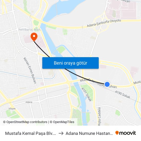 Mustafa Kemal Paşa Blv. 9b to Adana Numune Hastanesi map