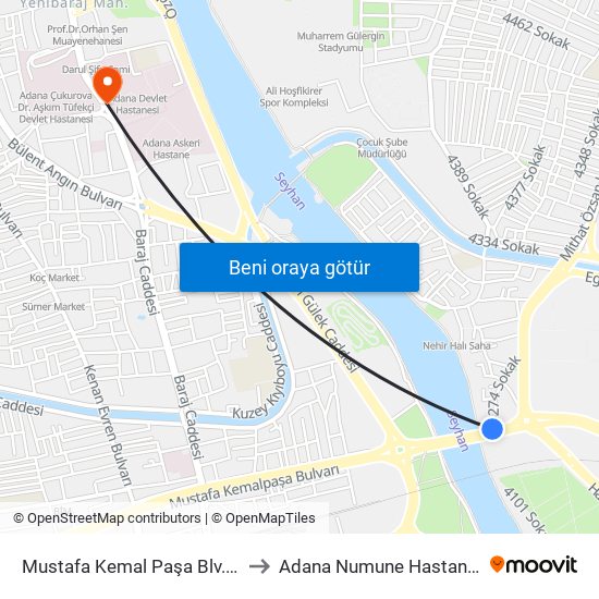 Mustafa Kemal Paşa Blv. 7b to Adana Numune Hastanesi map