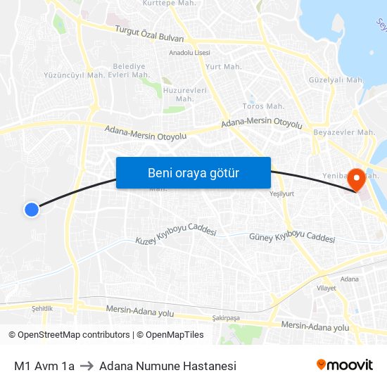 M1 Avm 1a to Adana Numune Hastanesi map