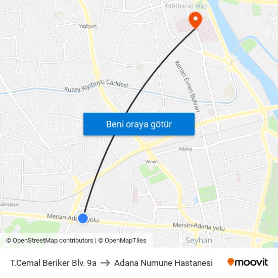 T.Cemal Beriker Blv. 9a to Adana Numune Hastanesi map
