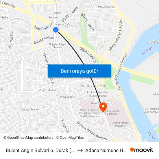Bülent Angin Bulvari 6. Durak (Duygu Cafe) to Adana Numune Hastanesi map