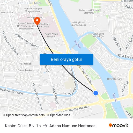 Kasim Gülek Blv. 1b to Adana Numune Hastanesi map