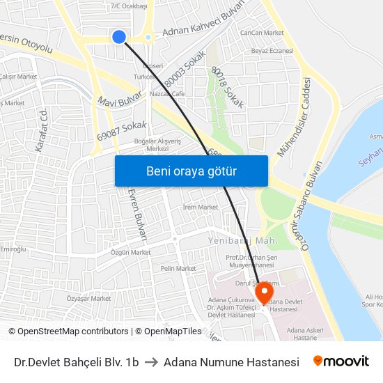Dr.Devlet Bahçeli Blv. 1b to Adana Numune Hastanesi map