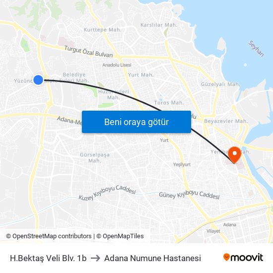 H.Bektaş Veli Blv. 1b to Adana Numune Hastanesi map