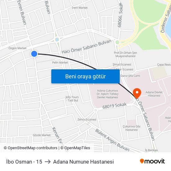 İbo Osman - 15 to Adana Numune Hastanesi map