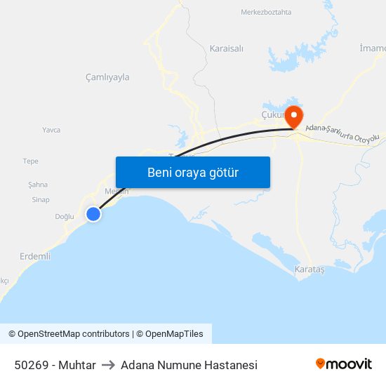 50269 - Muhtar to Adana Numune Hastanesi map