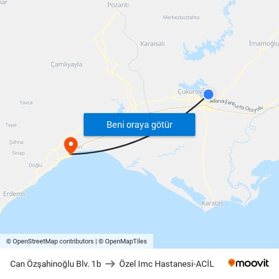 Can Özşahinoğlu Blv. 1b to Özel Imc Hastanesi-ACİL map