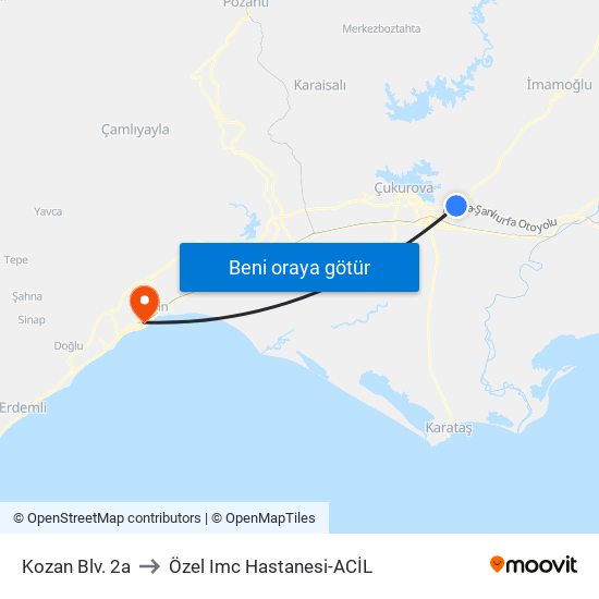 Kozan Blv. 2a to Özel Imc Hastanesi-ACİL map