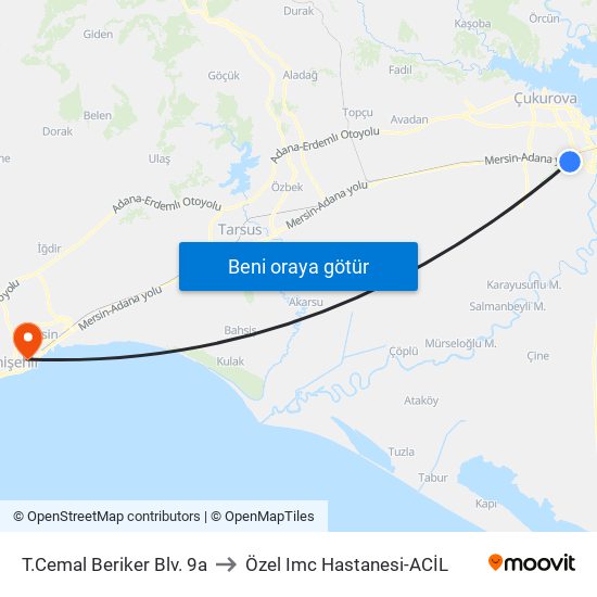 T.Cemal Beriker Blv. 9a to Özel Imc Hastanesi-ACİL map