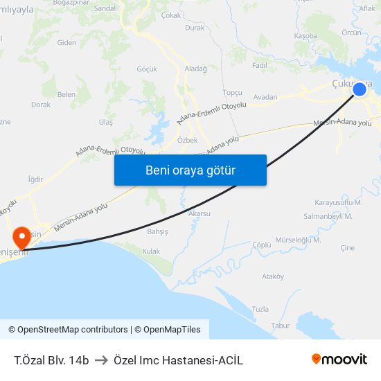 T.Özal Blv. 14b to Özel Imc Hastanesi-ACİL map