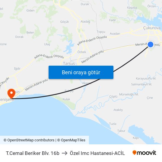 T.Cemal Beriker Blv. 16b to Özel Imc Hastanesi-ACİL map