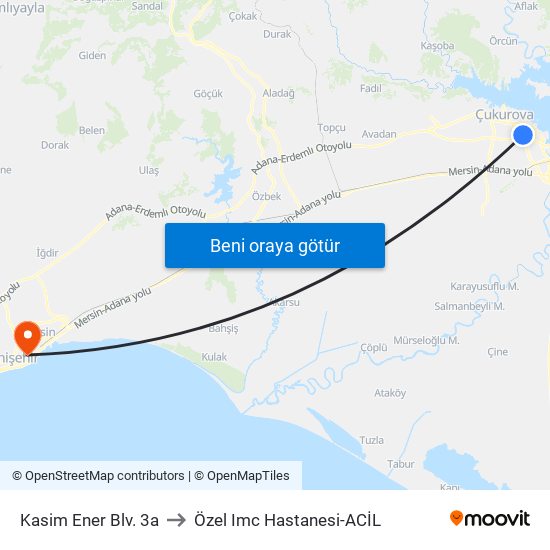 Kasim Ener Blv. 3a to Özel Imc Hastanesi-ACİL map