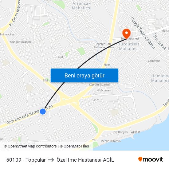 50109 - Topçular to Özel Imc Hastanesi-ACİL map